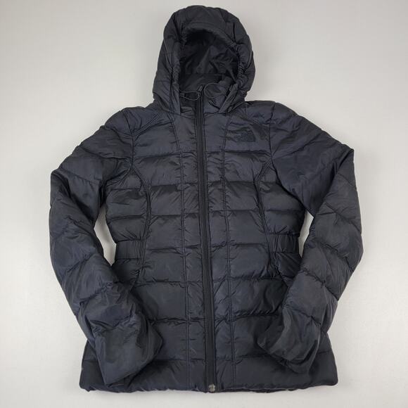 The North Face 550 Fill Down Jacket Womens Black Puffer Hooded Jacket Size XS - Picture 1 of 15